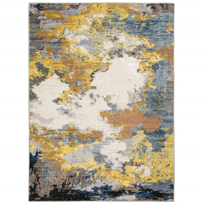 10' x 13' Abstract Power Loom Stain Resistant Area Rug - Yellow Gold Blue Gray Brown And Beige