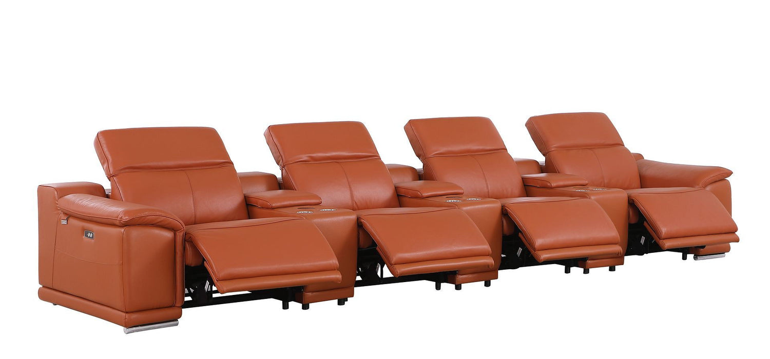 Italian Leather Reclining Metal USB Sofa (720413) - Camel