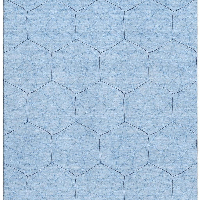 10' X 14' Geometric Washable Area Rug With UV Protection (677903) - Sky Blue / Denim Blue