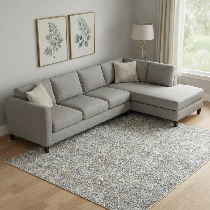 10' X 14' Floral Distressed Area Rug With Fringe (546443) - Charcoal / Brown / Ivory