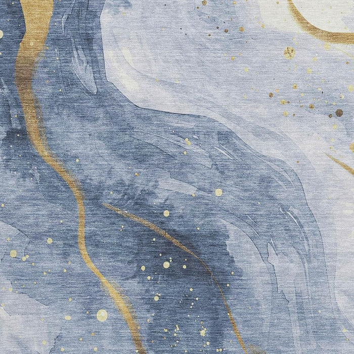 10' X 14' Abstract Washable Area Rug With UV Protection (694236) - Blue / Gold / Ivory
