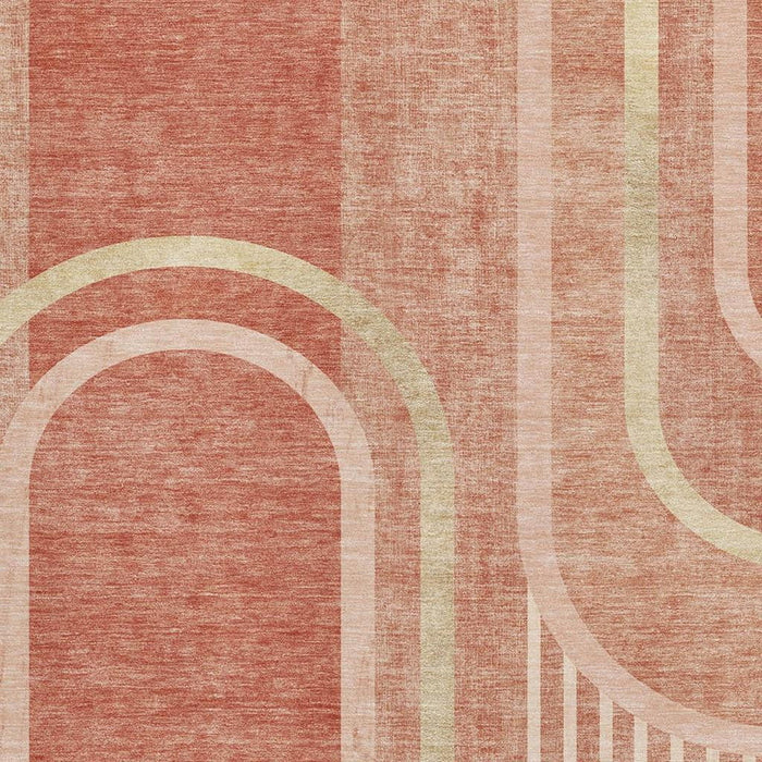 10' X 14' Geometric Washable Area Rug With UV Protection (647926) - Salmon / Beige