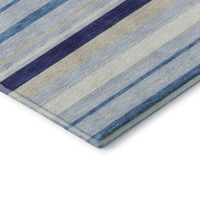 10' X 14' Striped Washable Area Rug With UV Protection (669907) - Blue / Ivory / Beige