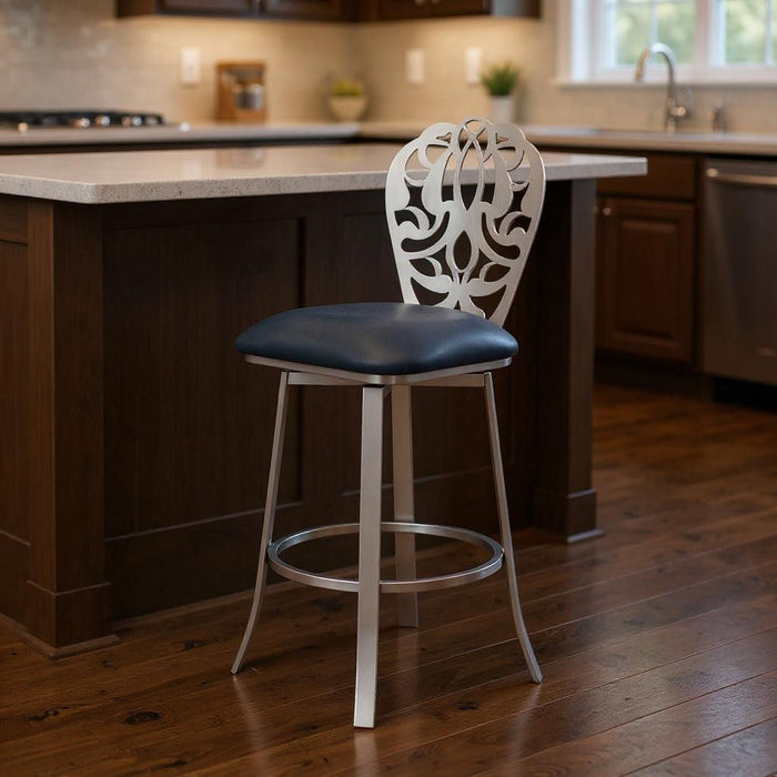 26" Iron Swivel Counter Height Bar Chair - Gray And Silver