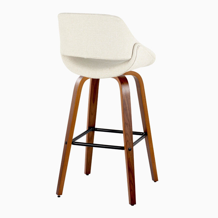 Fabrizzi - 30" Fixed-Height Barstool With Swivel And Square Black Metal Footrest (Set of 2) - Walnut Wood