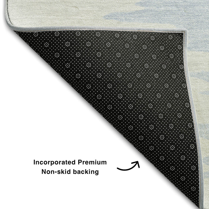 10' X 14' Abstract Washable Area Rug With UV Protection (682379) - Navy Blue / Ivory