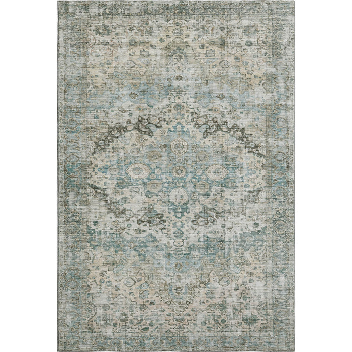 10' X 14' Oriental Washable Area Rug With UV Protection (700295) - Sage / Beige / Teal