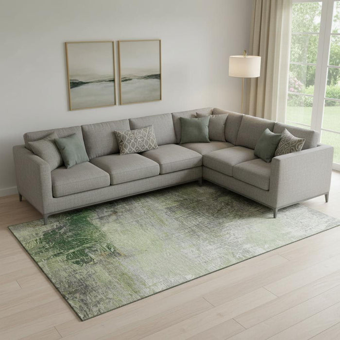 10' X 14' Abstract Washable Area Rug With UV Protection (718406) - Sage / Ivory