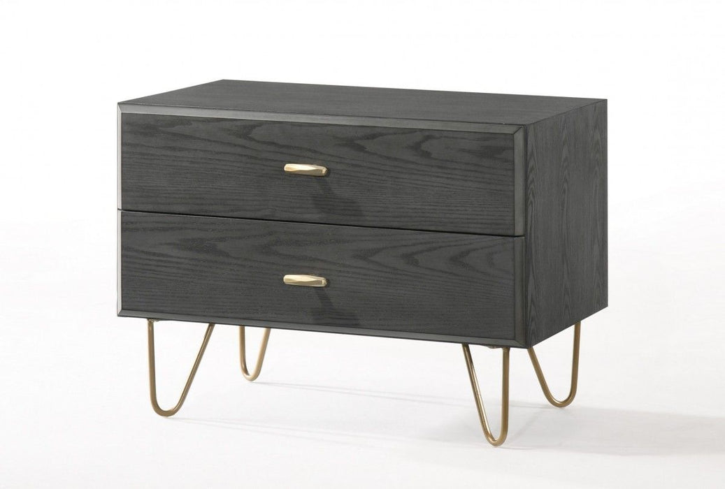 Contemporary Nightstand With Two Drawers - Gray And Gold