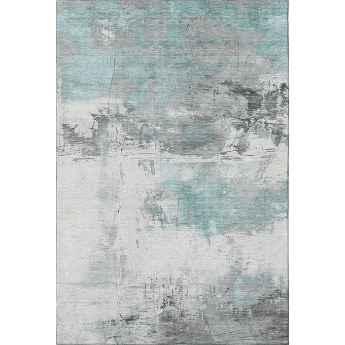 10' X 14' Abstract Washable Area Rug With UV Protection (697188) - Teal / Gray / Ivory