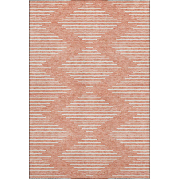 10' X 14' Geometric Washable Area Rug With UV Protection (679780) - Salmon / Ivory