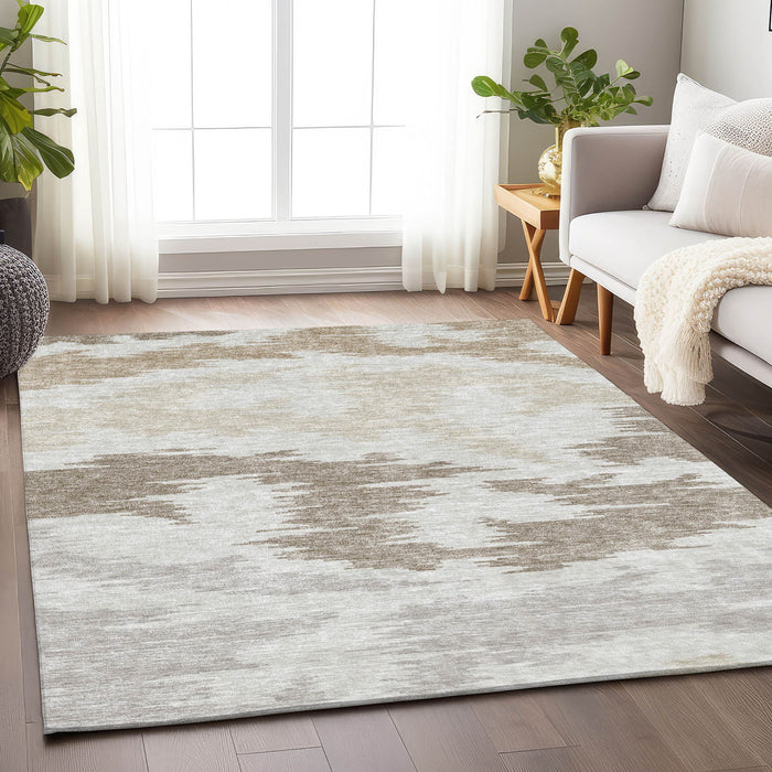 8' X 10' Abstract Washable Area Rug With UV Protection - Ivory