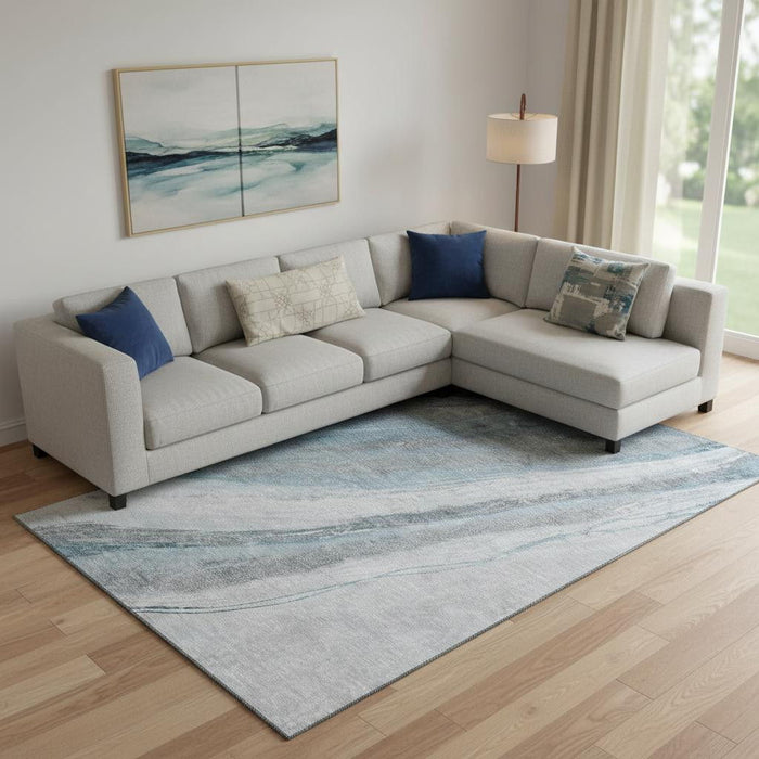 10' X 14' Abstract Washable Area Rug With UV Protection (715507) - Teal / Gray