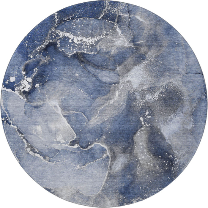 8' Abstract Washable Round Rug With UV Protection (647239) - Navy Blue / Ivory