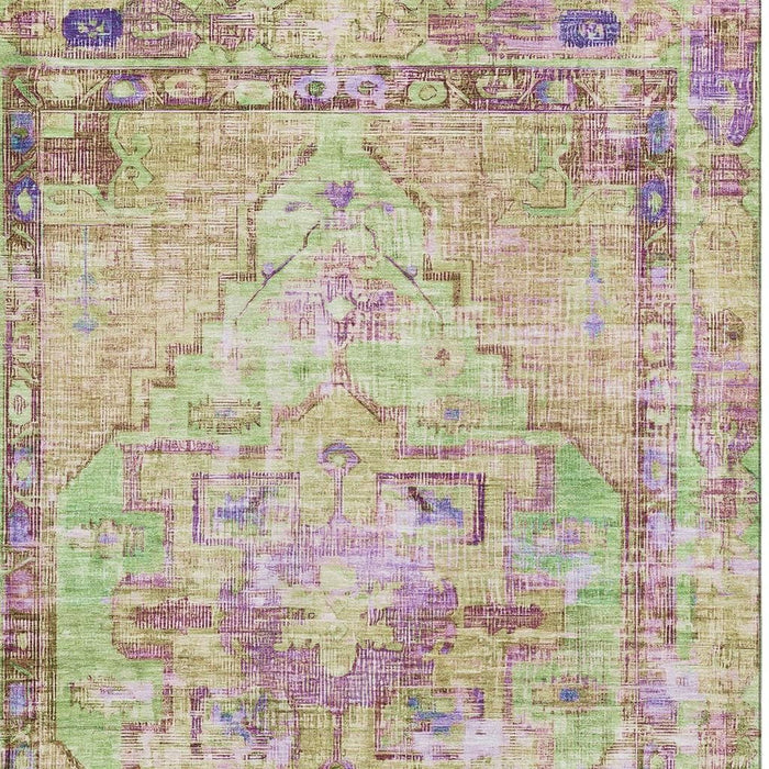10' X 14' Oriental Washable Area Rug With UV Protection (699424) - Lime Green / Purple / Beige