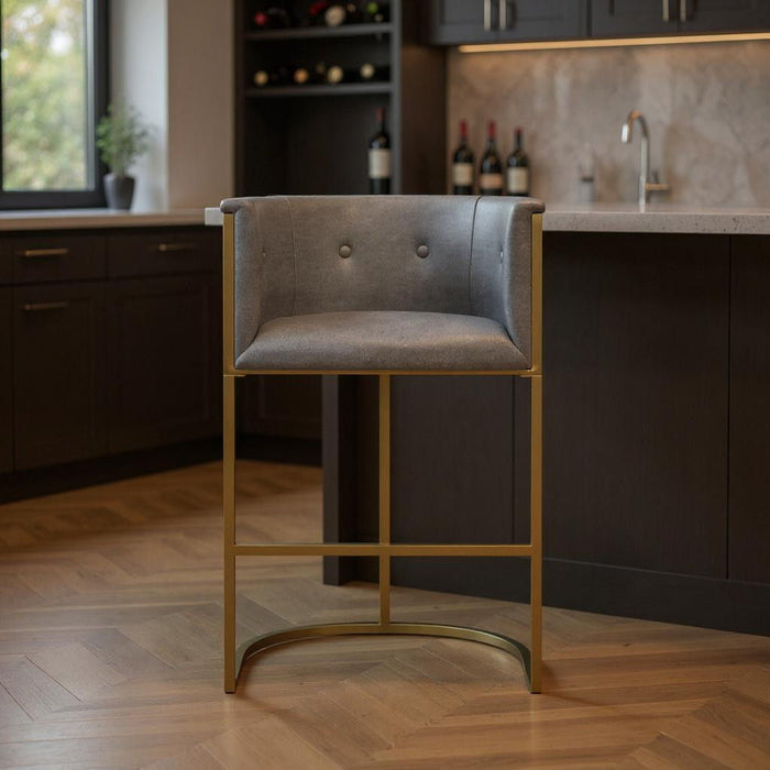Fabric Low Back Bar Height Bar Chair - Gray / Gold