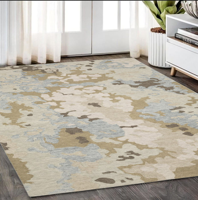 5' X 8' Wool Abstract Hand Tufted Area Rug - Beige And Blue