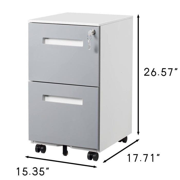 Gray Giga 3 Drawer Mobile Locking Filing Cabinet with 5 wheels, suitable for letter and A4 size documents.
