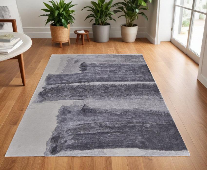 4' x 6' Abstract Hand Tufted Area Rug - Dark Gray And Ivory