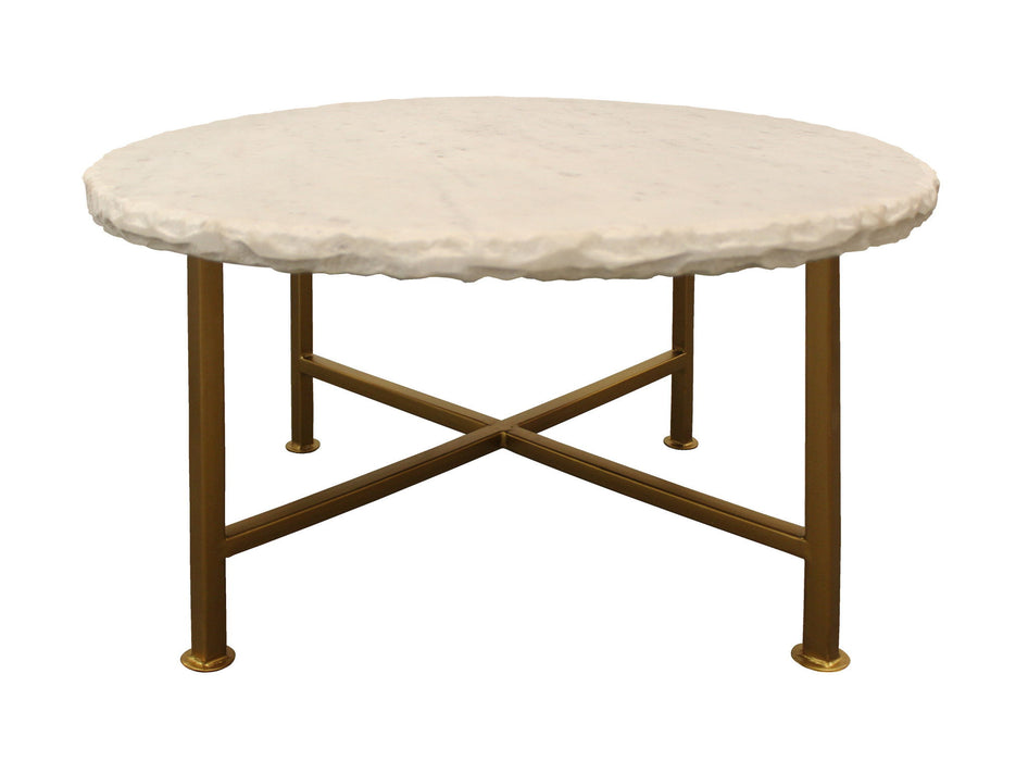 Genuine Marble Round Coffee Table - Brass And Ivory