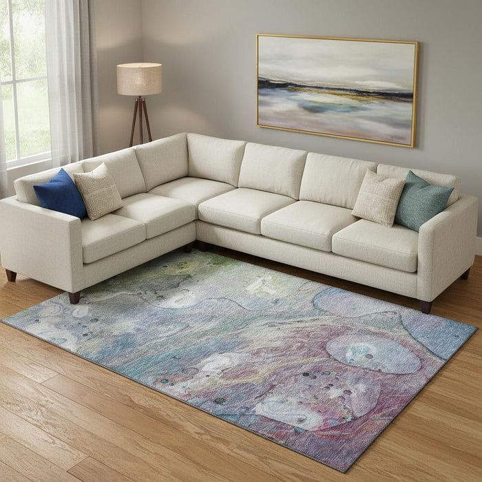 10' X 14' Abstract Washable Area Rug With UV Protection (708850) - Blue / Purple / Green