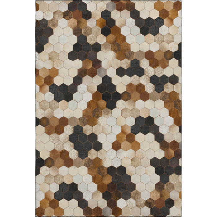 10' X 14' Geometric Washable Area Rug With UV Protection (644718) - Black / Brown / Ivory