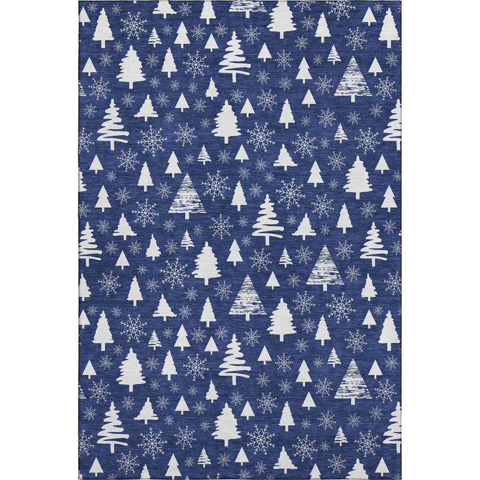10' X 14' Abstract Geometric Washable Area Rug With UV Protection (701846) - Navy Blue / Ivory