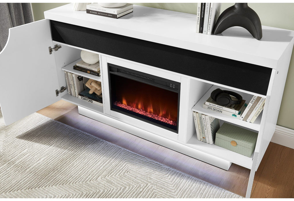 Aileen - 66" Entertainment Unit With LED, Speakers, Crystal Inserts And Pop Up Center Doors - White