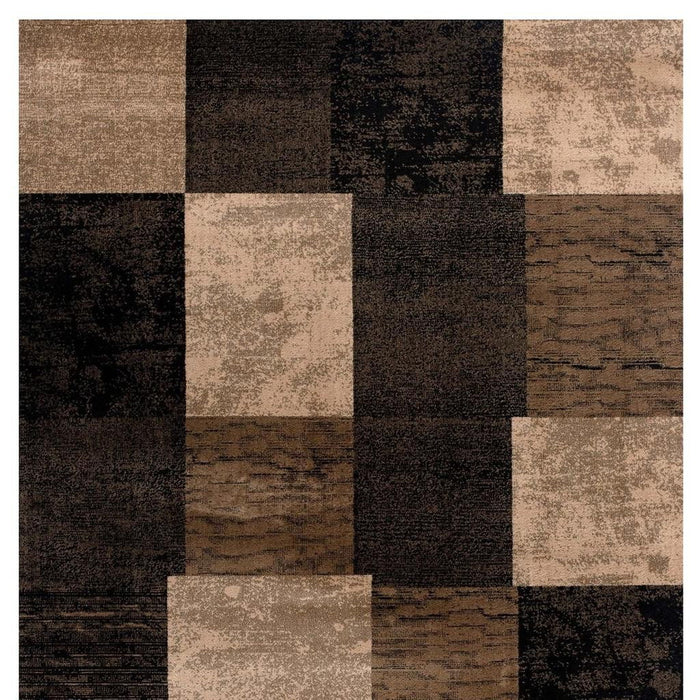 13' Geometric Power Loom Runner Rug (487628) - Black / Brown / Tan
