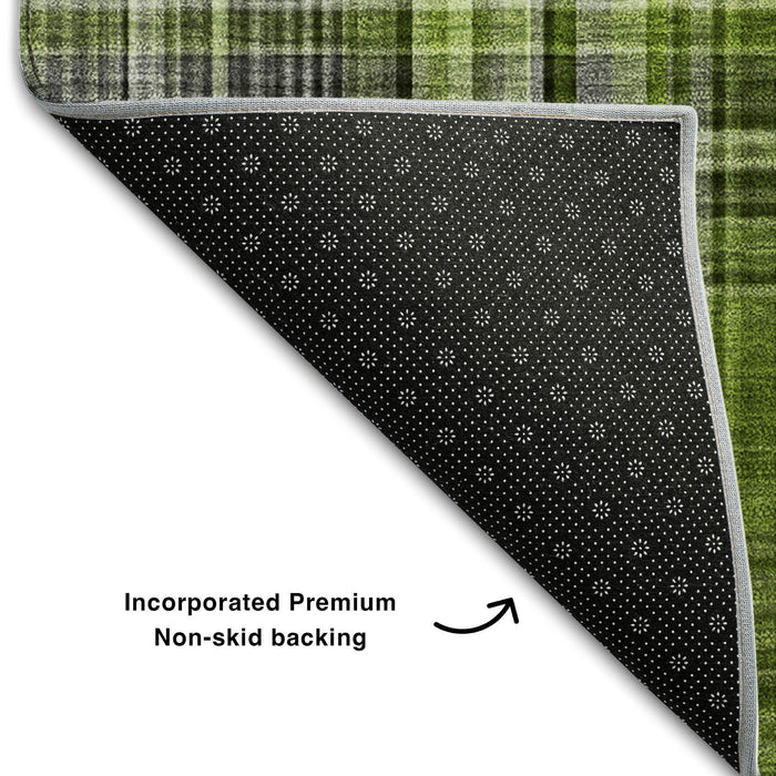 10' X 14' Plaid Washable Area Rug With UV Protection (648274) - Green / Gray / Ivory