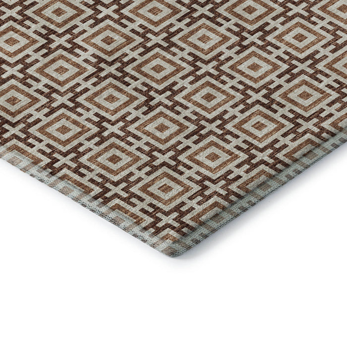 9' X 12' Geometric Washable Area Rug With UV Protection (645252) - Rust / Beige