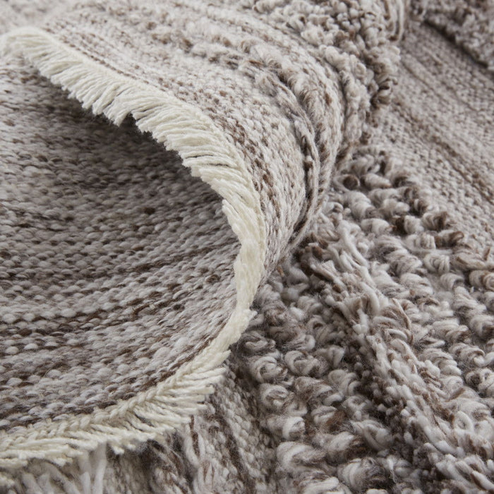 10' x 14' Striped Shag Hand Woven Area Rug - Gray And Ivory