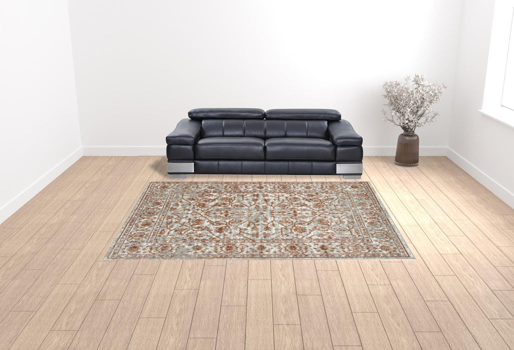 9' x 12' Floral Power Loom Area Rug - Rust And Gray