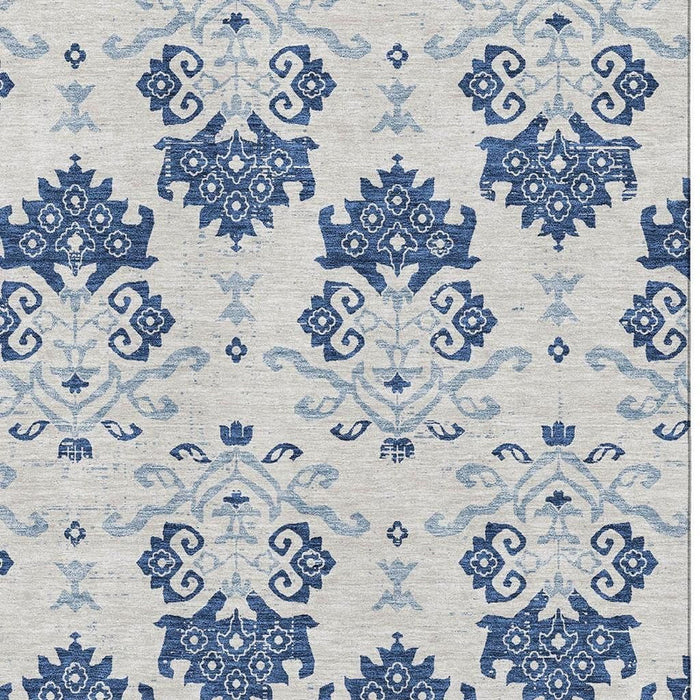 10' X 14' Medallion Washable Area Rug With UV Protection - Navy Blue And Ivory