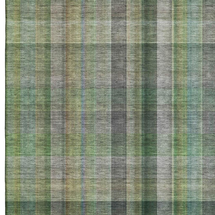 9' X 12' Plaid Washable Area Rug With UV Protection (648507) - Green / Gray
