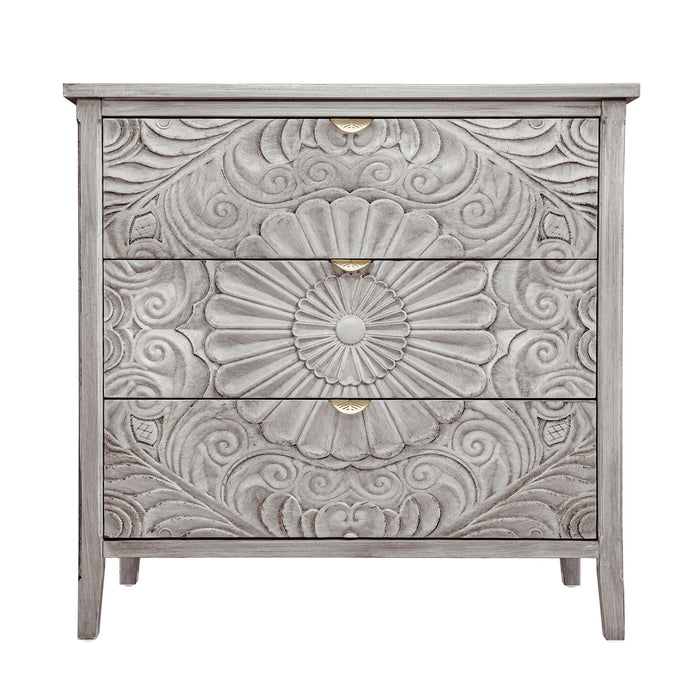 Light gray Giga 3-drawer hall chest cabinet for bedroom or living room with sleek modern design.