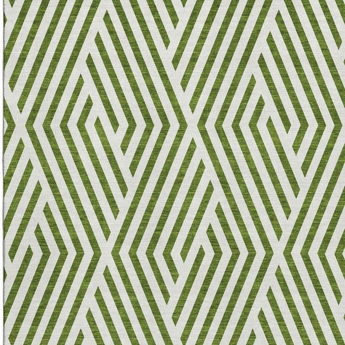 8' X 10' Geometric Washable Area Rug With UV Protection (648572) - Olive Green / Ivory