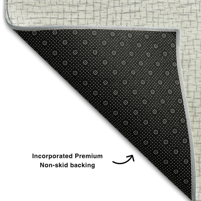 10' X 14' Geometric Washable Area Rug With UV Protection (682937) - Silver / Ivory