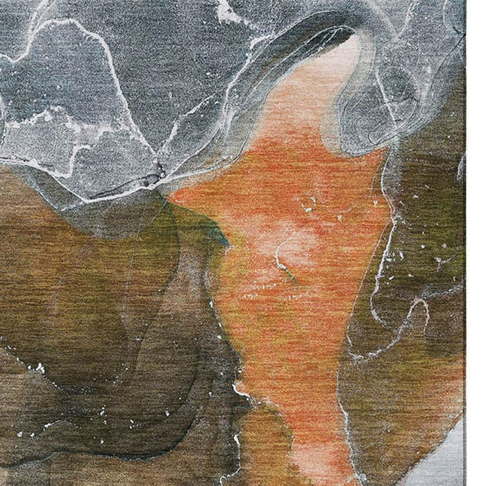 5' X 8' Abstract Washable Area Rug With UV Protection (646688) - Orange / Charcoal