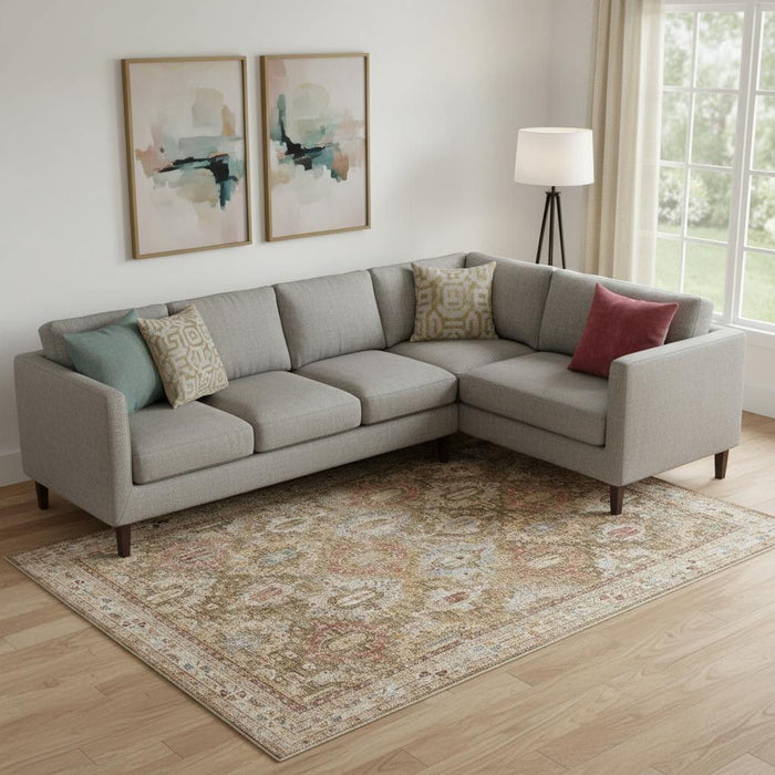 9' X 13' Geometric Distressed Area Rug (553100) - Ivory / Green