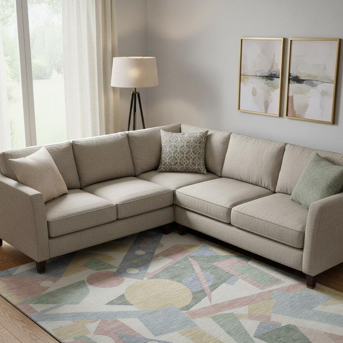 10' X 14' Geometric Washable Area Rug With UV Protection (697404) - Sky Blue / Ivory / Blush