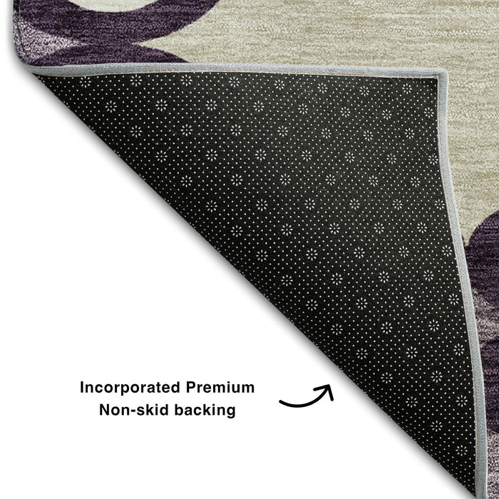 10' X 14' Trellis Washable Area Rug With UV Protection (670177) - Eggplant / Beige / Ivory