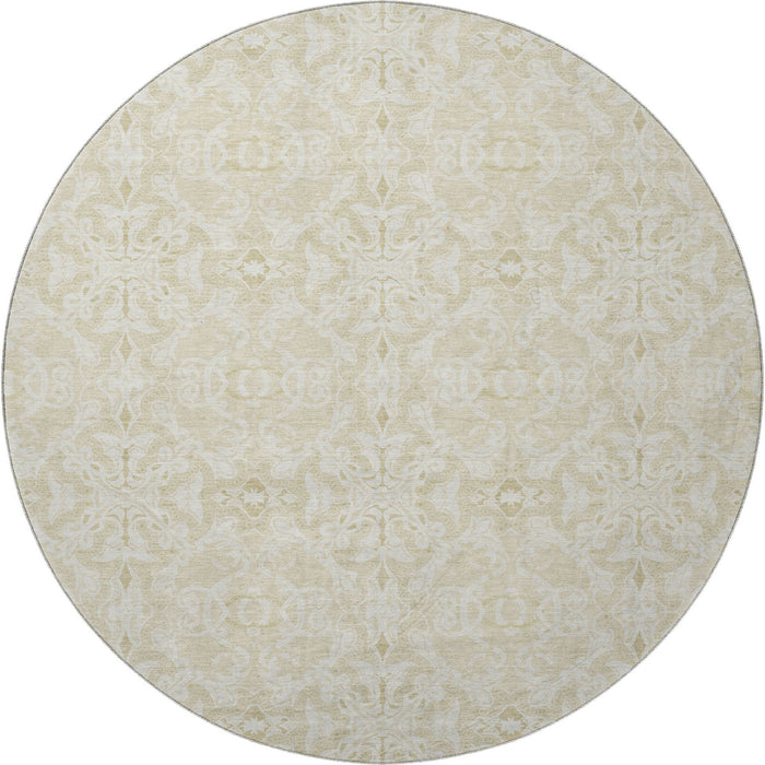 8' Medallion Washable Round Rug With UV Protection - Tan And Beige