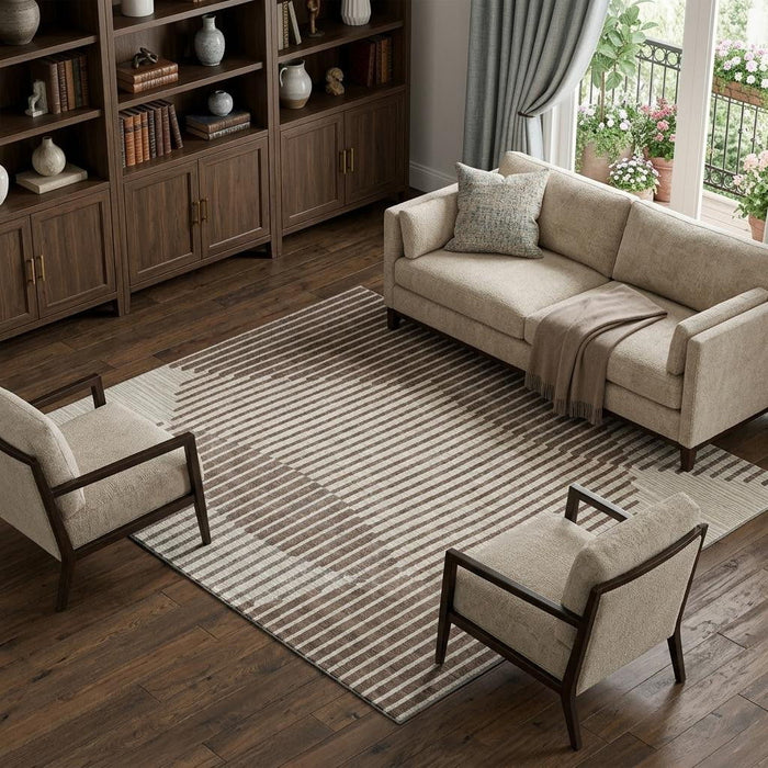 10' X 14' Geometric Washable Area Rug With UV Protection (678772) - Brown / Ivory