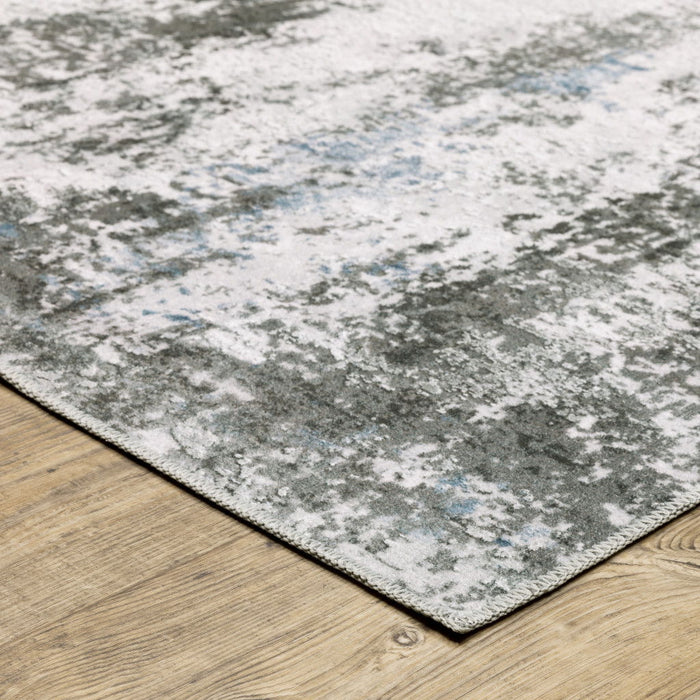 8' x 10' Abstract Printed Stain Resistant Non Skid Area Rug - Silver Gray Charcoal And Light Blue