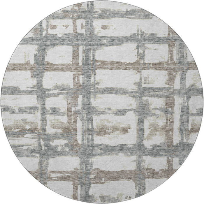 8' Striped Washable Round Rug With UV Protection - Silver And Gray