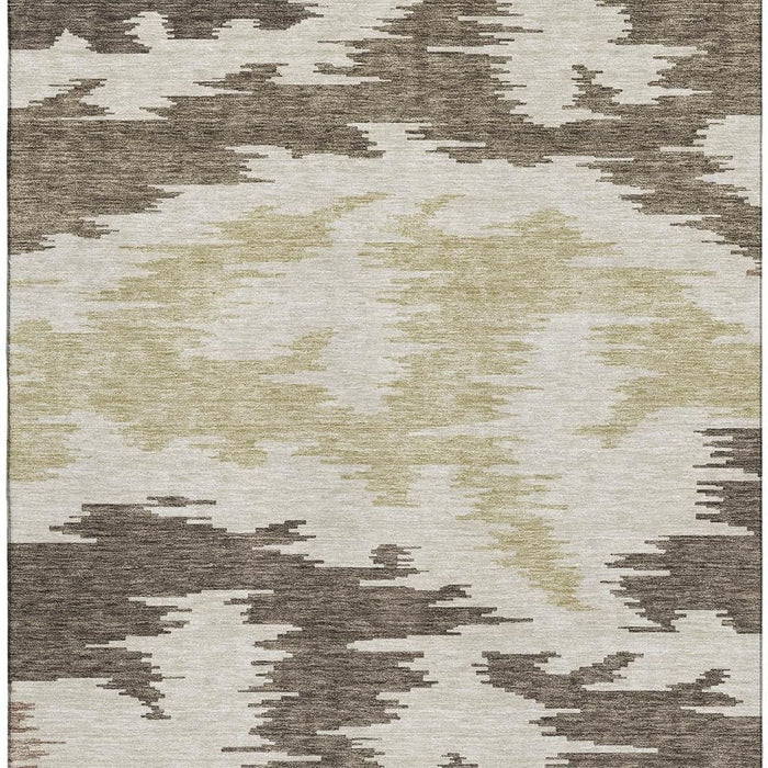8' X 10' Abstract Washable Area Rug With UV Protection - Chocolate And Taupe