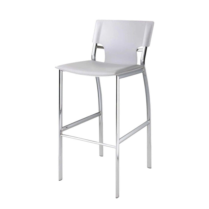 Faux Leather Metal Low Back Counter Height Bar Chairs (Set of 2) - White / Silver