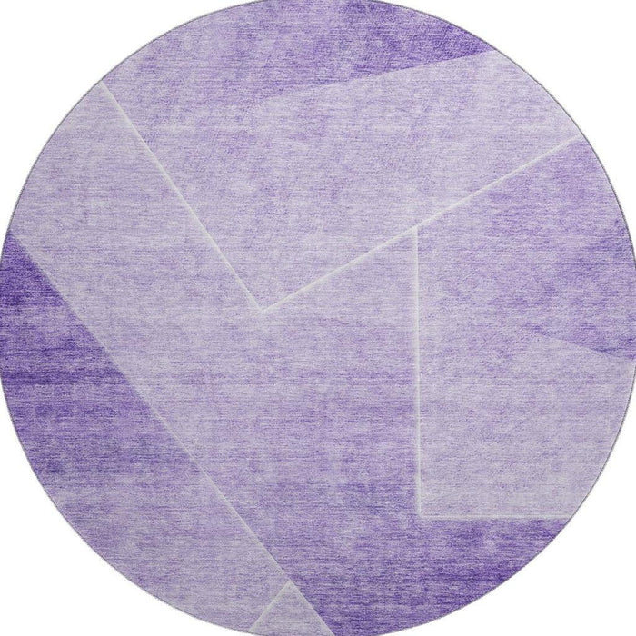 8' Transitional Geometric Washable Round Rug With UV Protection - Purple And Ivory