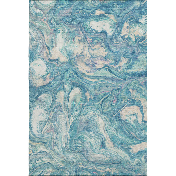 10' X 14' Abstract Washable Area Rug With UV Protection (714733) - Teal / Ivory
